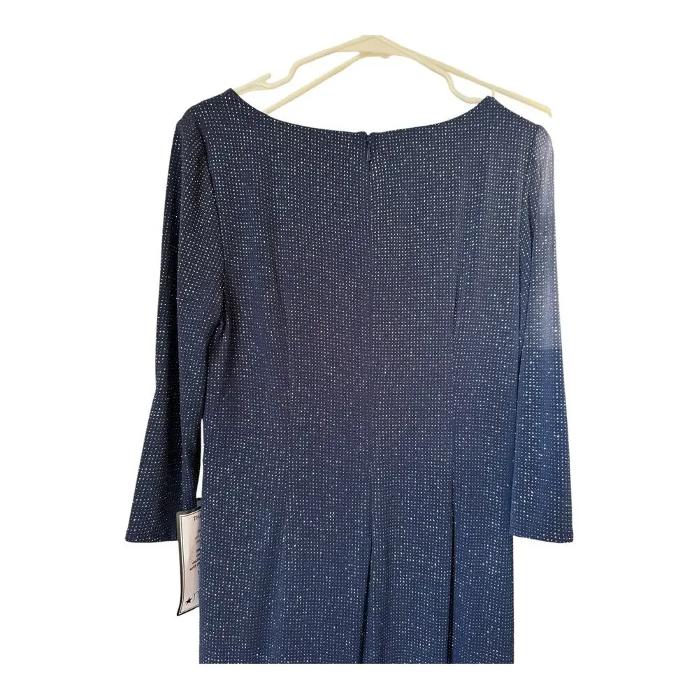 NWT Alex Evenings 3/4 Sleeve Long Dress with Cinched Tie Waist blue size 10